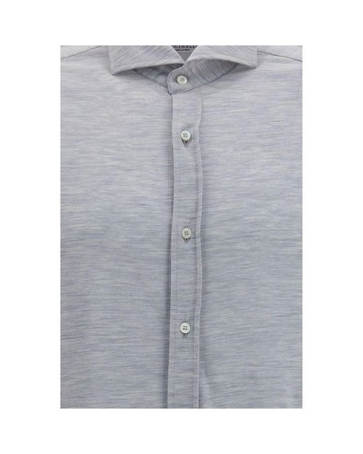 Brunello Cucinelli Blue Gray Silk Dress Shirt for men