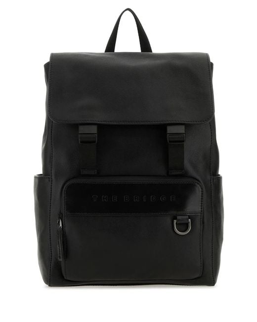 The Bridge Black Leather Damiano Backpack for men