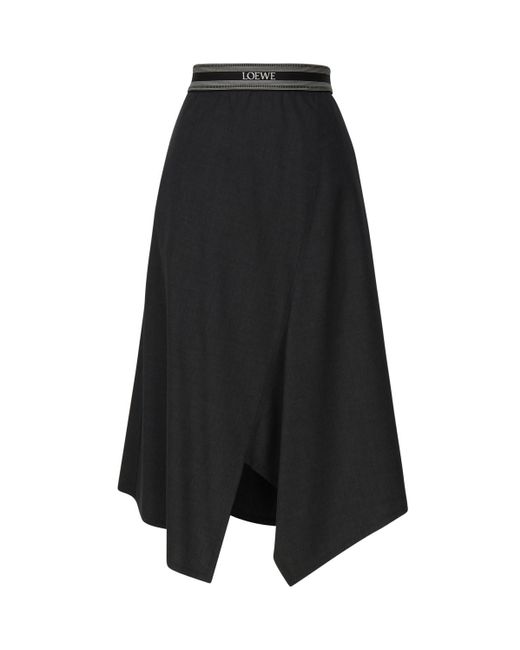 Loewe Black Asymmetric Wool Skirt