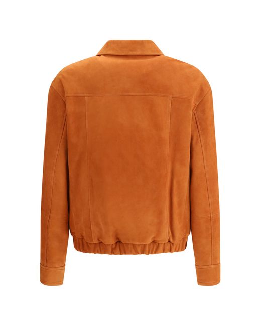 Brunello Cucinelli Orange Elasticated Hem Jacket Calf Leather Bos Taurus for men