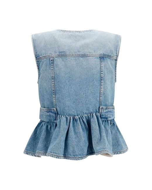 Ganni Blue Lightweight Denim Vest Cotton Top