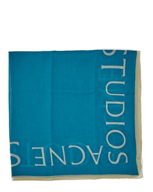 Acne Blue Logo Printed Knit Scarf for men