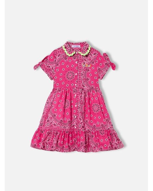 Mc2 Saint Barth Pink Girl Fuchsia Dress With Bandana Pattern