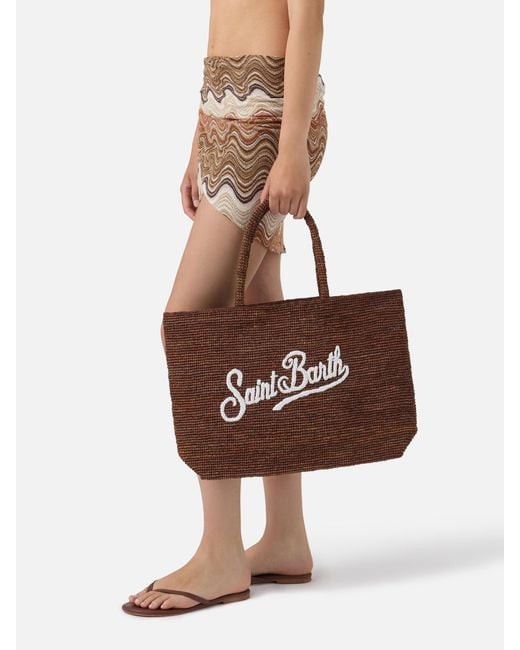Mc2 Saint Barth White Beach Raffia Bag With Contrasting Embroidered Logo