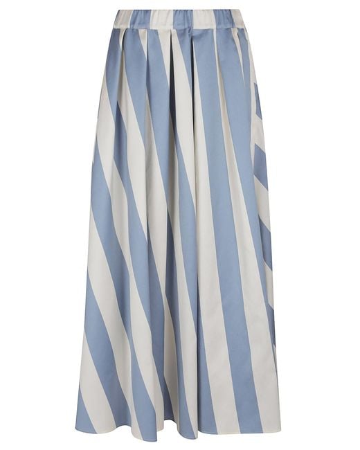 Weekend by Maxmara Blue Striped Pleated Maxi Skirt