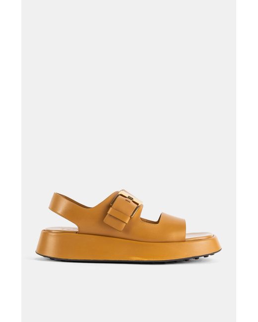 Tod's Brown Double-Strap Camel Leather Sandals