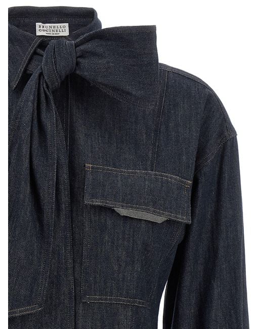 Tシャツ・カットソー BRUNELLO CUCINELLI 'Shiny Flap Detail' shirt Brunello Cucinelli 'Shiny Flap Detail' Shirt in Blue | Lyst