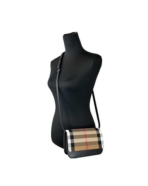 Burberry Black Small Leather Madison Crossbody Check Bag Canvas