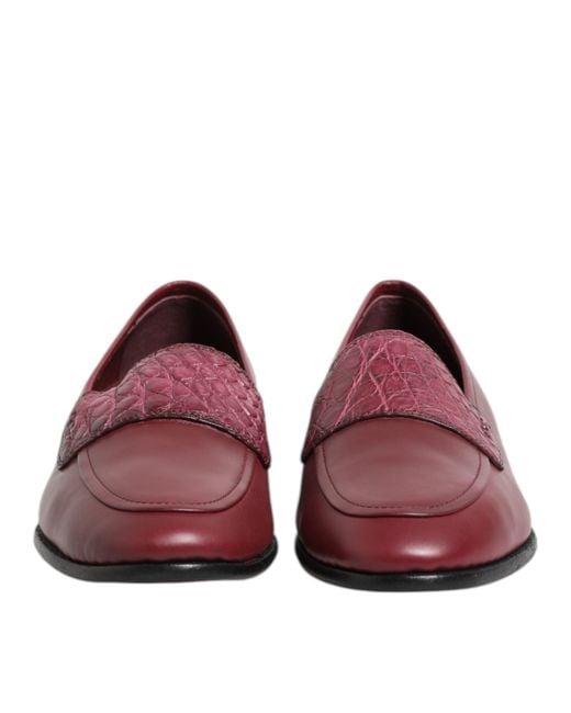Dolce & Gabbana Red Leather Formal Slip On Shoes Calfskin Caiman for men