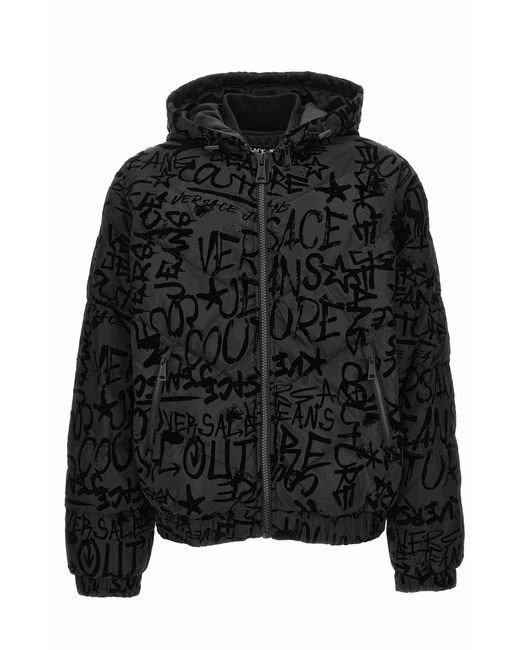 Versace Jeans Black Logo-print Hooded Jacket for men