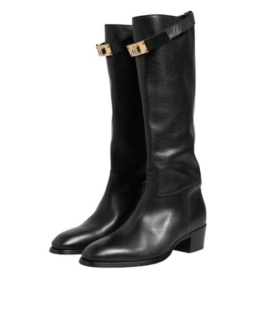 Dolce & Gabbana Black Kneehigh Leather Boots Block Heel for men