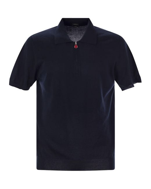 Kiton Blue Short-Sleeved Polo-Zip for men