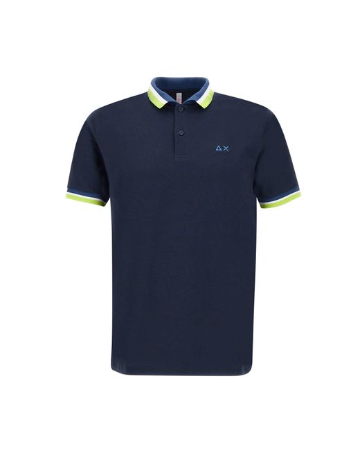 Sun 68 Blue Collar Multistripes Cotton Polo Shirt for men