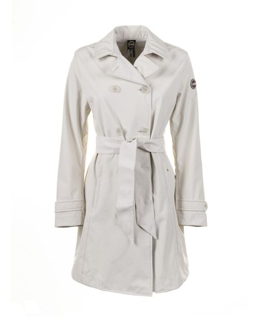 Colmar Gray Logo-Patch Double-Breasted Belted Trench Coat