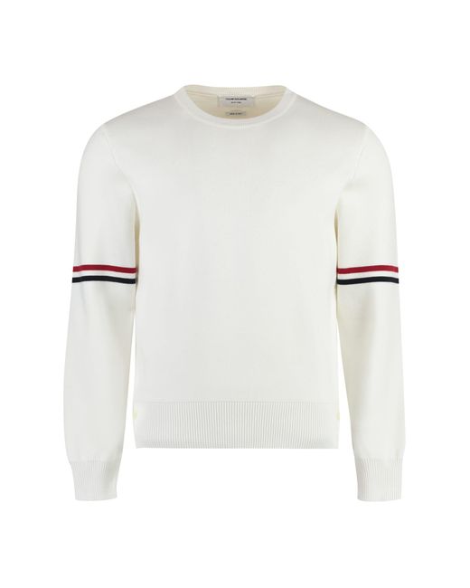 Thom Browne White Long Sleeve Crew-neck Sweater for men