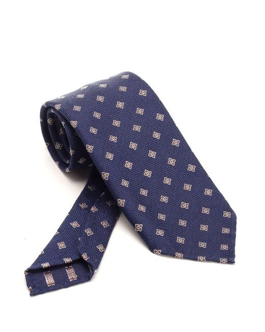 Lardini Blue Silk Tie With Flowers for men