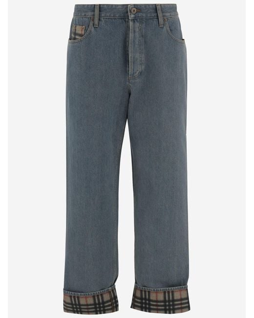 Burberry Blue Jeans Cotton With Checked Cuffs for men