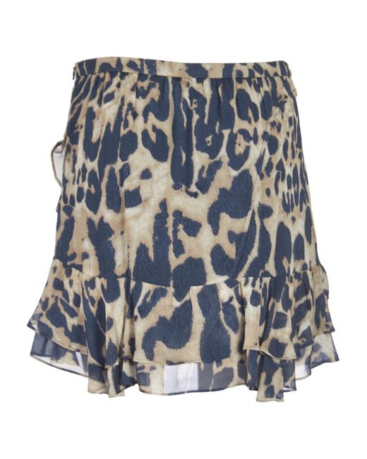 IRO Blue Ruffle Print Skirt