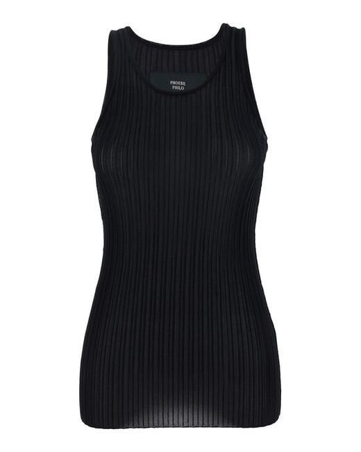 Phoebe Philo Black Ribbed Knit Sleeveless Top With Round Neck
