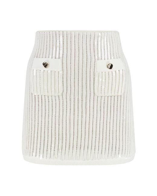 Self-Portrait White Knitted Mini Skirt Cotton