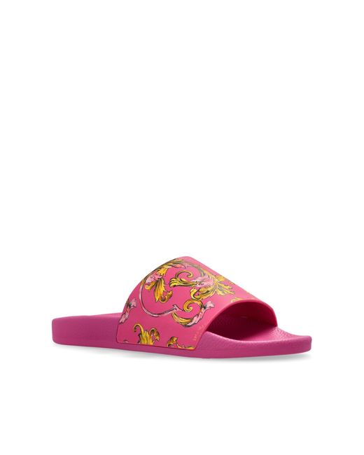 Versace Jeans Couture Pink Rubber Slides With Print for men