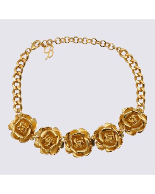 Blumarine Metallic Gold Metal Rose Necklace