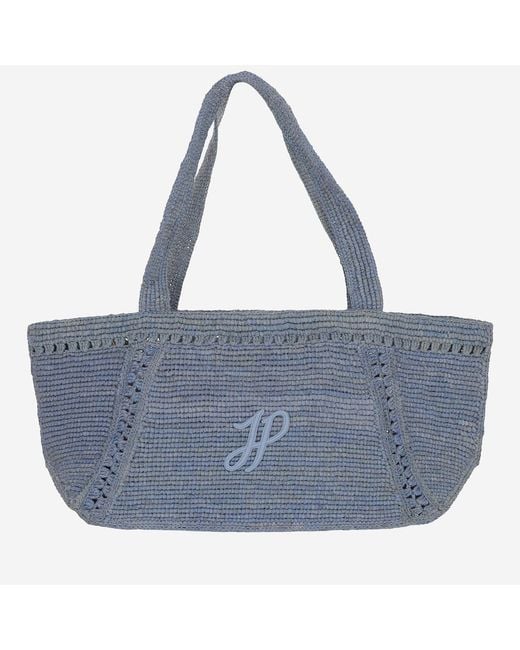 Patou Blue Large Raffia Bag With Logo Shoulder