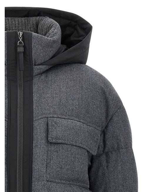 Brunello Cucinelli Gray Shiny Zipper Pull Long Down Jacket