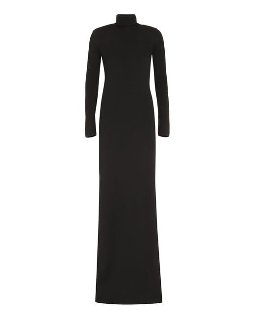 Saint Laurent Black Stand-Up Collar Wool Dress