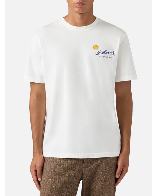 Mc2 Saint Barth White Winter Cotton T-Shirt Arnott With St. Moritz Print for men