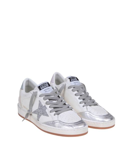 Golden Goose Deluxe Brand Ballstar In White And Silver Leather