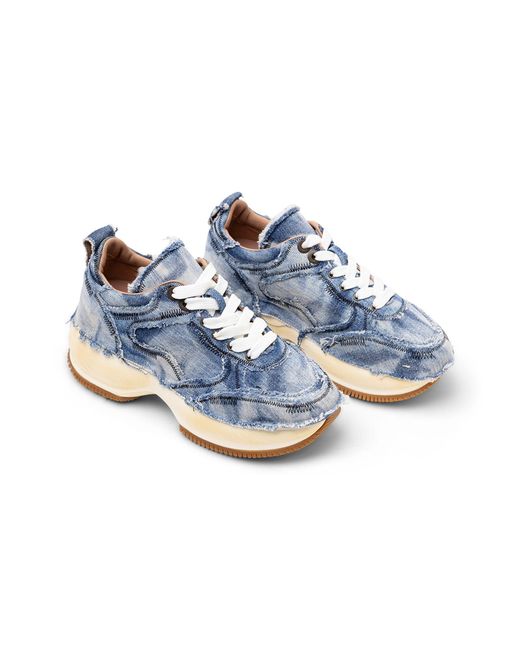 Hogan Blue Frayed Denim Platform Sneakers