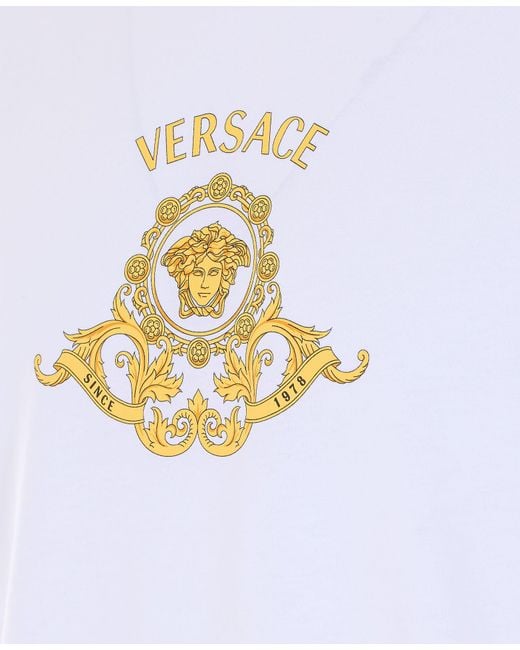 Versace White Hall Of Heroes Crest Graphic T-Shirt for men