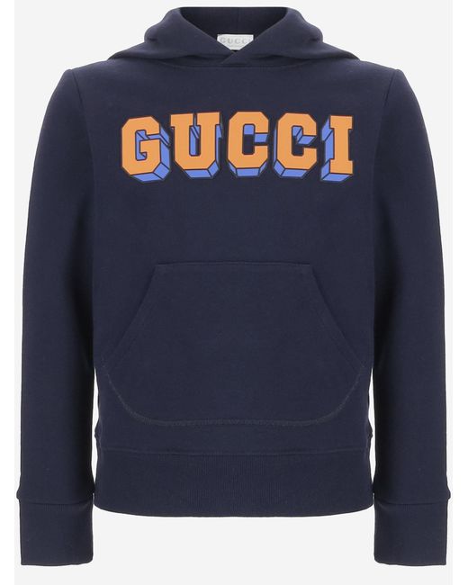 Gucci Blue Cotton Sweatshirt With Logo Knitwear for men