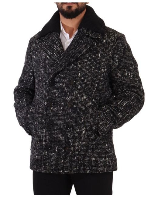 Dolce & Gabbana Black Wool Double Breasted Coatjacket for men