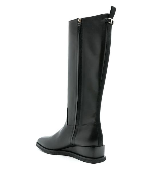 Ferragamo Black Ferragamo Wayde Leather Wedge Boots