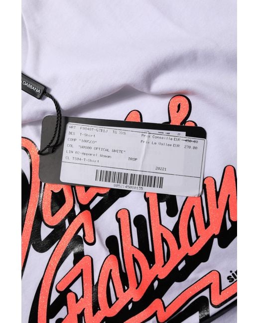 Dolce & Gabbana White Cotton Graphic Print Crew Neck T-Shirt