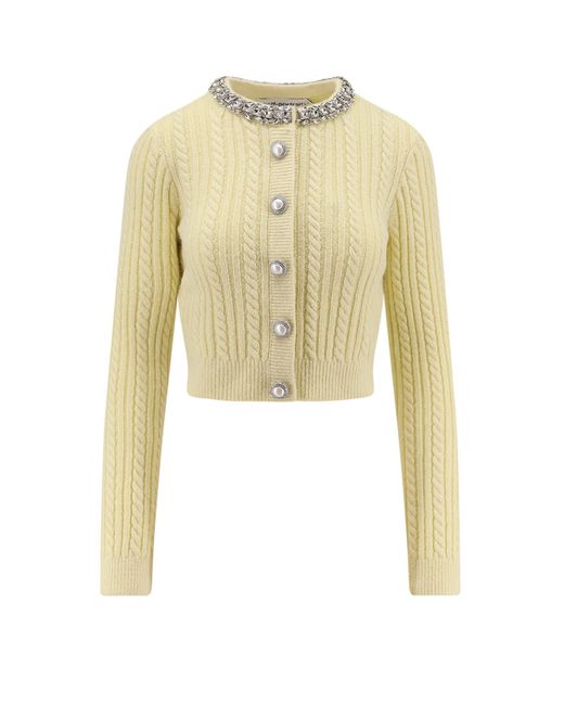 Self-Portrait White Wool Blend Cardigan With Rhinestones