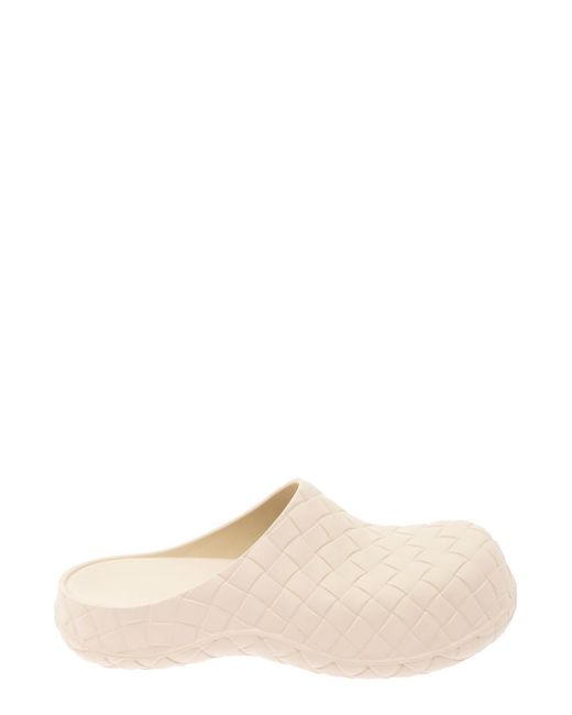 Bottega Veneta Natural Beebee White Clog With Curved Sole And Intreccio Motif In Leather for men