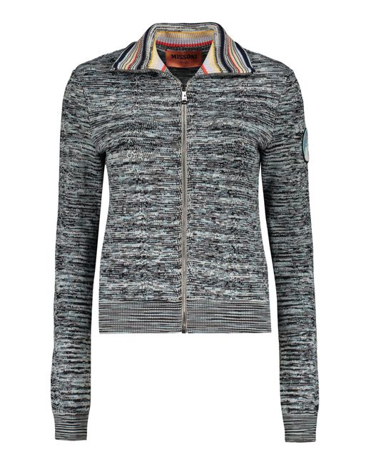 Missoni Blue Wool Stand-Up Collar Sweater