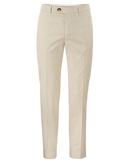 Brunello Cucinelli Natural Italian Fit Cotton Gabardine Trousers for men
