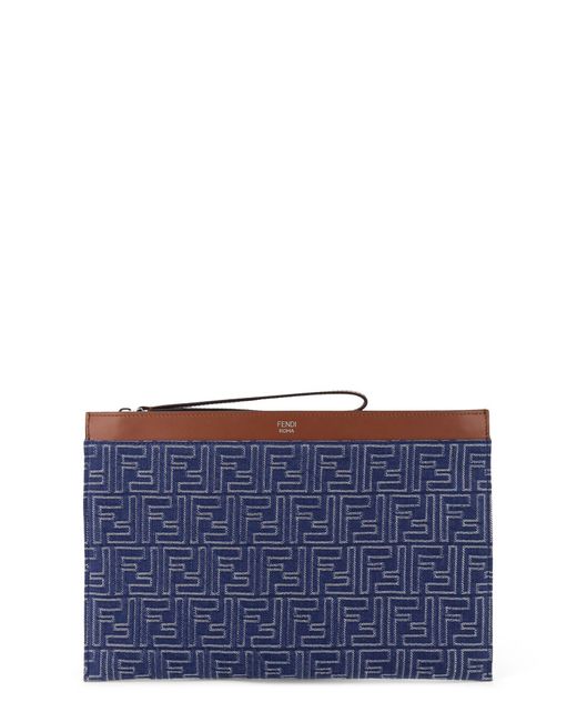 Fendi Blue Ff Jacquard Denim Clutch for men