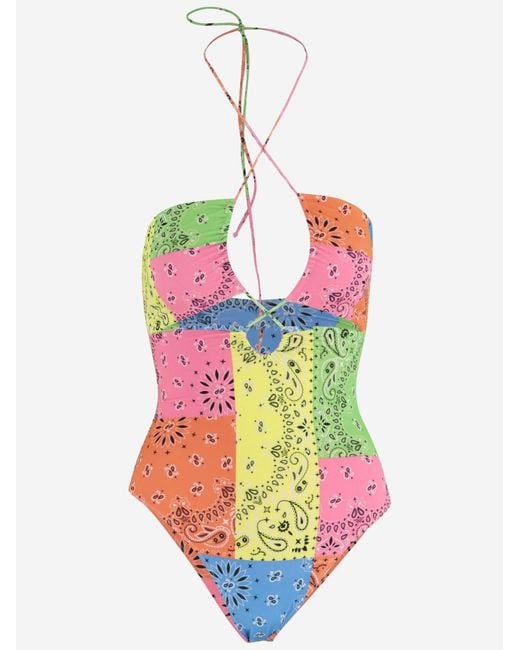 Mc2 Saint Barth Pink One-Piece Swimsuit Bandana Print Polyamide Swimwear