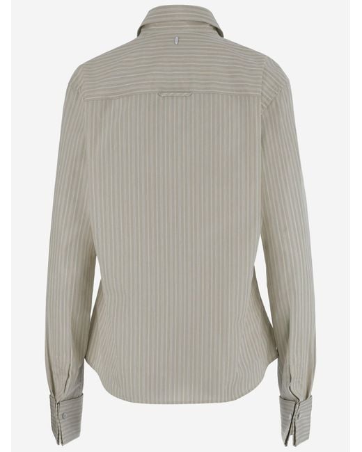 AMI Gray Cotton Shirt With Striped Jabot
