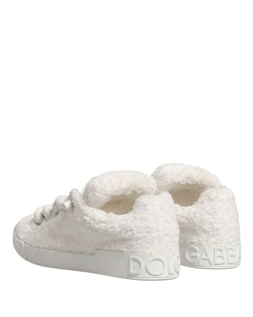 Dolce & Gabbana White Faux Shearling Low Top Sneakers Shoes for men