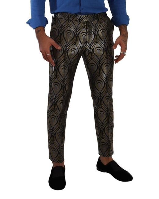 Dolce & Gabbana Black Dolce Gabbana Gold Jacquard Trouser Dress Pants for men