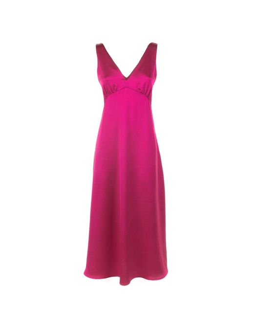 Weekend by Maxmara Pink Long Fuchsia Dress With V-Neck