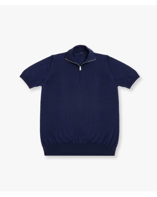 Larusmiani Blue High Neck T-Shirt With Zip Sweater for men