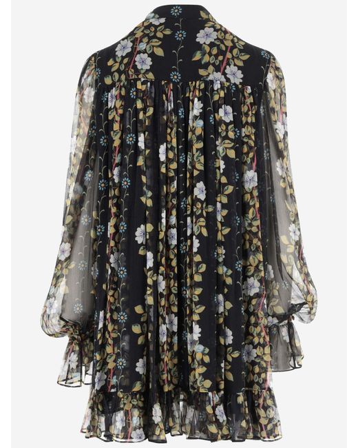 Etro Black Silk Dress With Floral Pattern