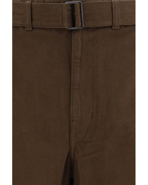 Lemaire Brown Heavy Dyed Twill Belted Pants Cotton for men